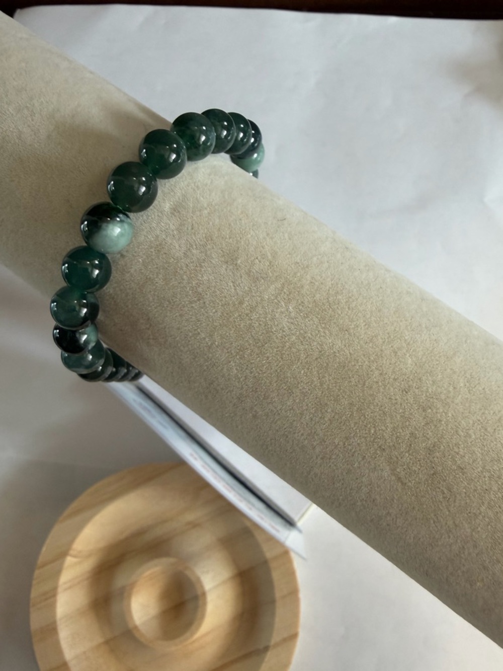Certified Icy Dark Green Jade Bead Bracelet NWOT - Picture 5 of 10